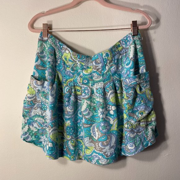 🔥 Old Navy | Green/Blue Paisley Print Linen Blend Pleated Skirt w/ Pockets M - Picture 1 of 5